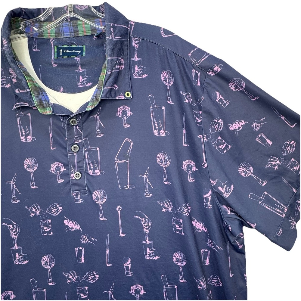 William Murray Mens Performance Golf Polo XL Novelty Print Cocktails Drinks